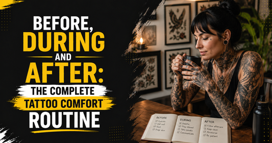 Before, during and after, the complete tattoo comfort routine with TN100 tattoo numbing cream by Tattoo Numbing Australia