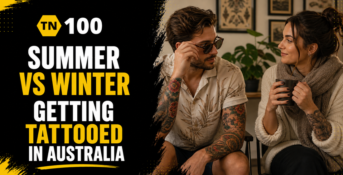 Getting tattooed in summer vs winter in Australia, seasonal planning and aftercare with TN100 by Tattoo Numbing Australia