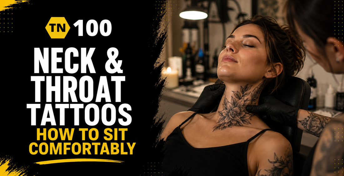 Neck and throat tattoos, how to sit comfortably through a thin-skinned spot with TN100 by Tattoo Numbing Australia