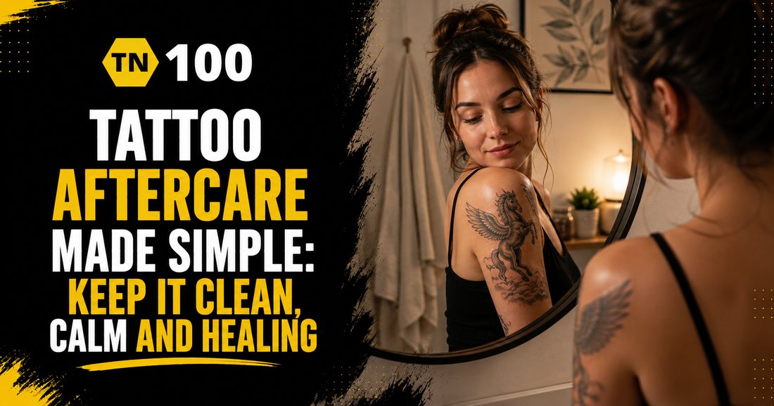 Tattoo aftercare made simple, step-by-step healing routine with TN100 aftercare by Tattoo Numbing Australia