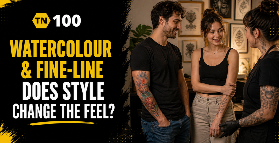 Do fine-line and watercolour tattoos feel different, style and comfort explained with TN100 by Tattoo Numbing Australia